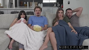 [Nubiles Films] Scary Movie Night With Aria Valencia And Kenzie Love Turns Into Steamy Sex