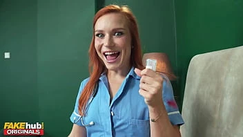 [Fake Hub] Hot Redhead Nurse With Perfect Little Pink Shaved Pussy Has To Collect A