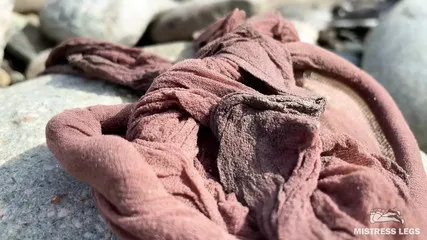 Goddess Shows You Her Messy Nylon Feet Close Ups In Torn Pantyhose On The River Bank