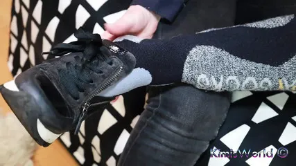 Bold & Unique: Sweaty Ski Socks, Sneakers & Black Jeans Tease