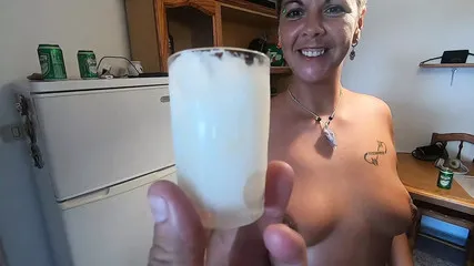 Girlfriend Drinks A Lots Of Saved Cum From A Shotglass
