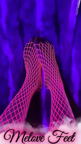 Pink Neon Fishnet On Sexy Small Asian Feet With Long Toes