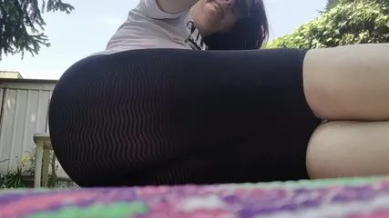 Italian Woman Dirty Feet In The Garden And Transparent Yoga Pants