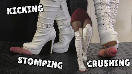 Kicking, Stomping, And Crushing Your Cock In White Knee High Heels