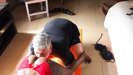 Ebony Milf Does Her Morning Joga But Gets Interrupted By Her Lover He Eats Her Pussy Before Cumming On Her Face