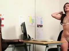 Bossy busty voyeur teases staff member