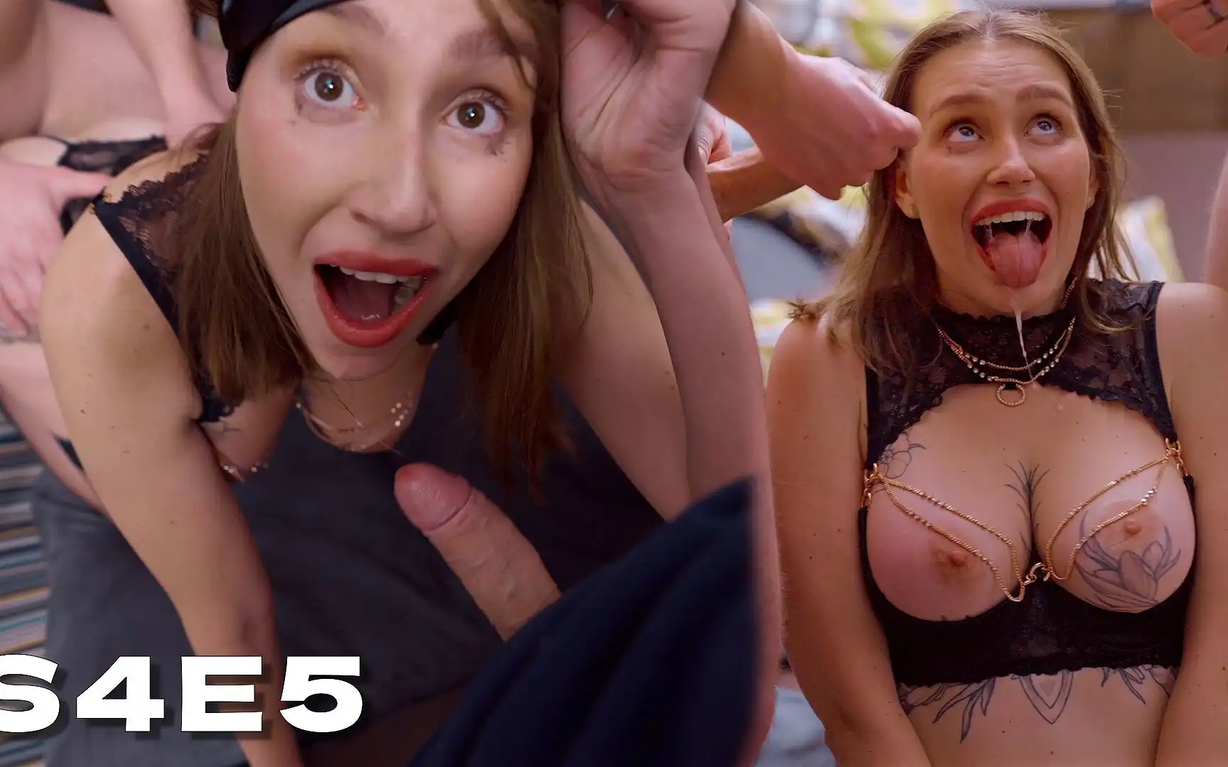 S4e5: Wife’s Birthday Surprise Turns Into POV Threesome-courier Joins for Double Fuck and Facial!