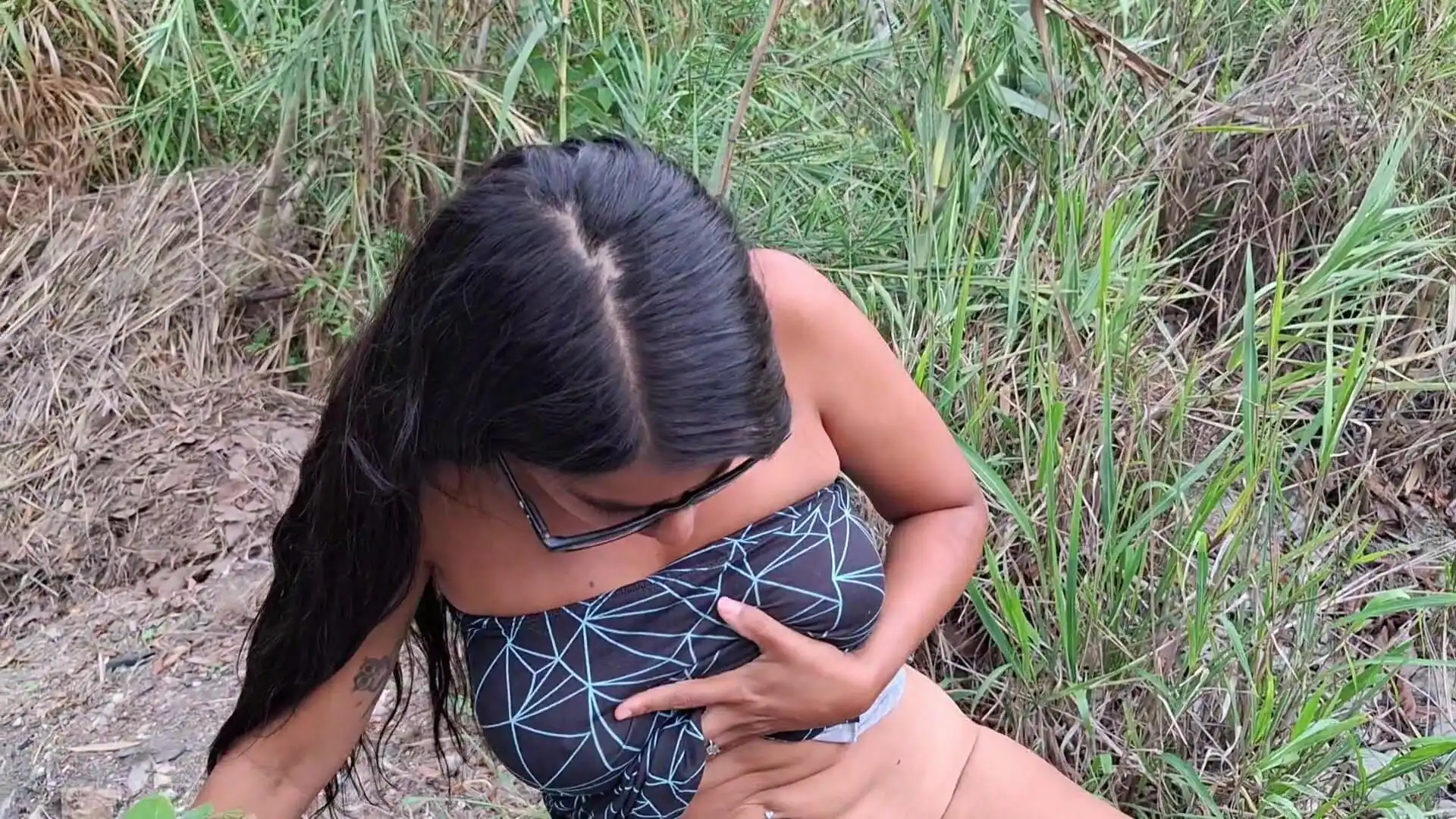 Perverted Old Man Fucks His Busty Stepdaughter in the Jungle Outdoors