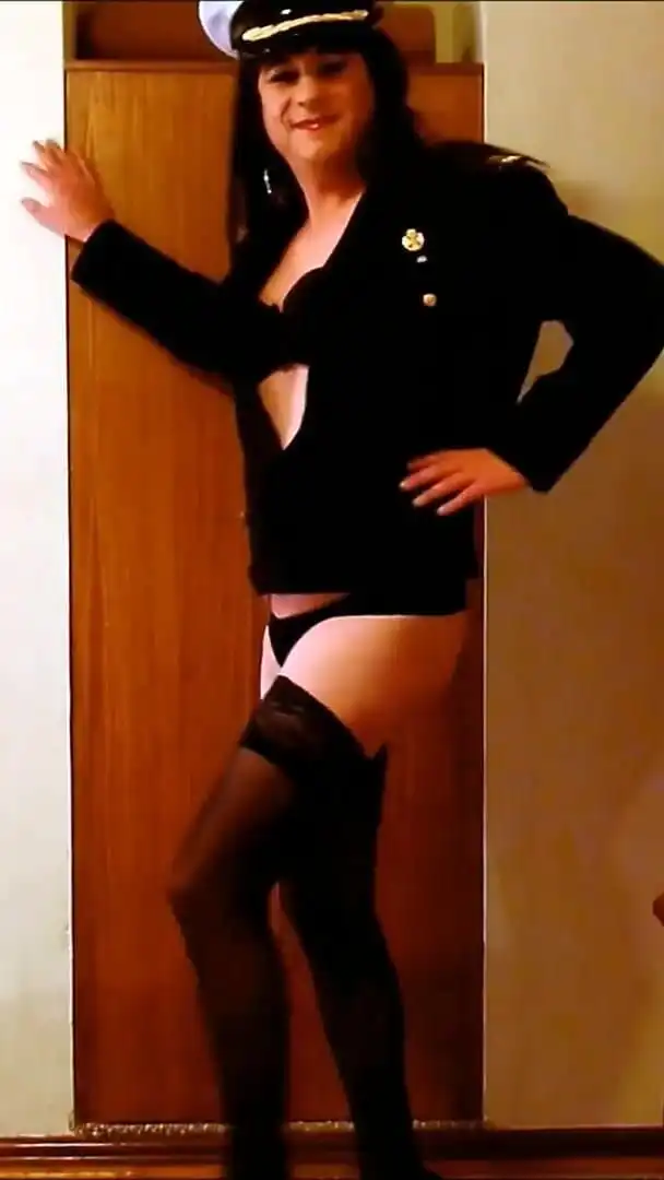 Crossdresser Chilean Navy Captain Fernanda Gomez Combinig Her Lingerie and Uniform