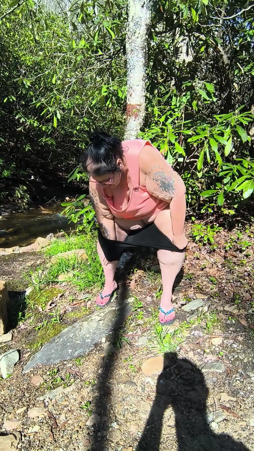 Dry Humping in the Woods Pissing a Creek Look at Her Saggy Tits and Buttcherks