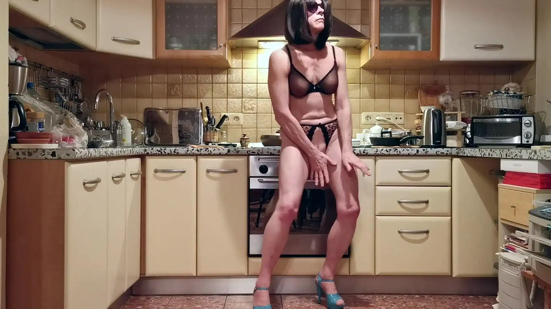 Nylon Sissy Slut Michelle Late Dinner Cooking Live