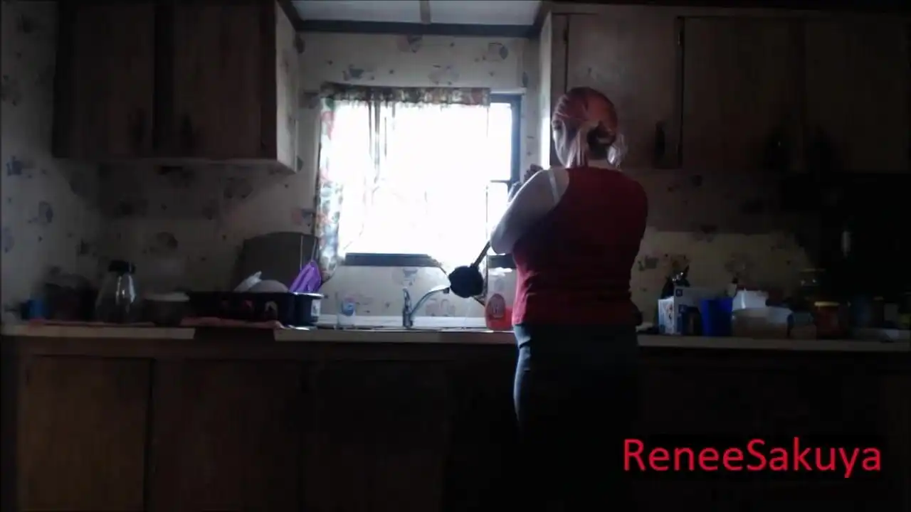 Pregnant Sink Plunging Wearing Jeans
