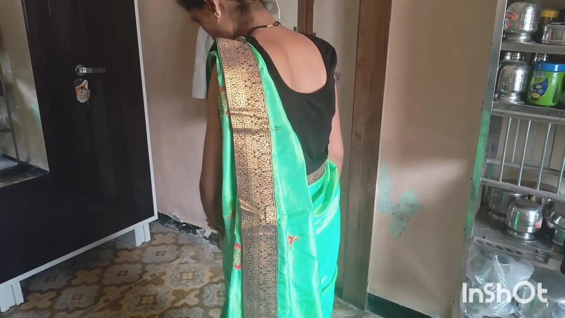 Indian Wife Getting Ready in Green Saree. Part 1