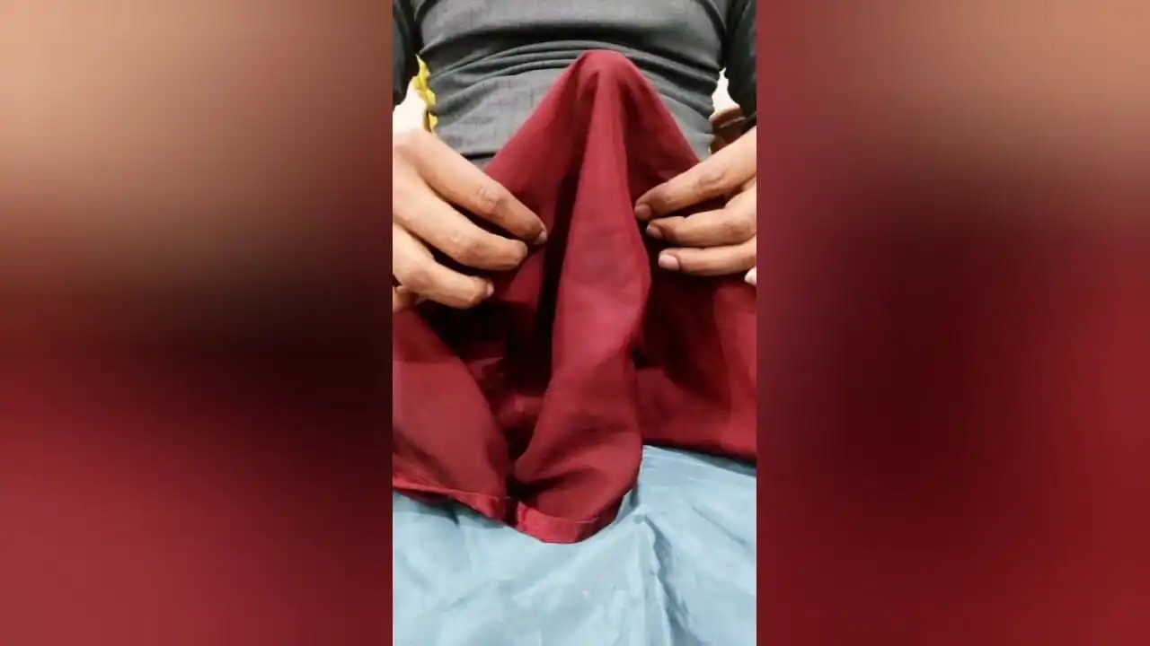 Satin Silk Handjob Porn - Dick Head Rub with Satin Silky Maroon Suit of Nurse (84)