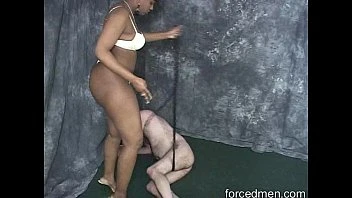 Ebony Mistress In Bikini Is So Mean In Training Her White Ponyboy
