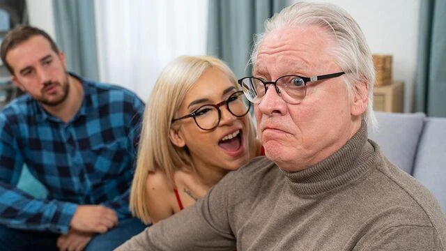 Blonde with small tits Megan Love fucks with an old man