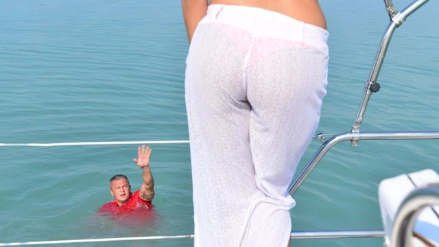 Sensual small-tit chick Vicky Love is having sex on a big boat