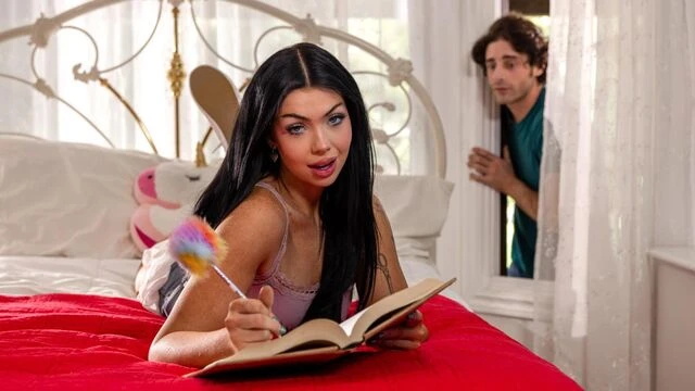 Astonishing brunette Holly Day gives a good blowjob on the knees