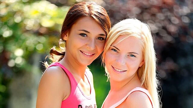 Alexis Brill and Angie Vous are kissing and fucking under the sun