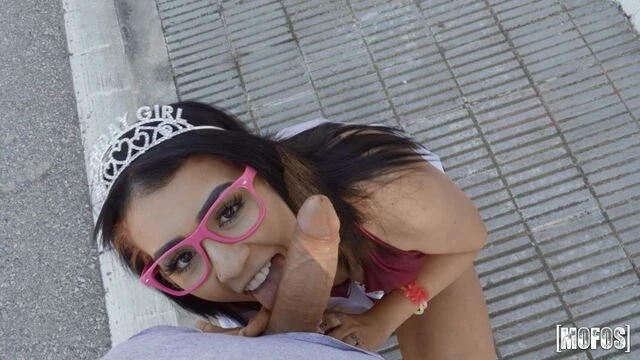 Cute-looking hottie Kitty Love is sucking a hard dick with pleasure