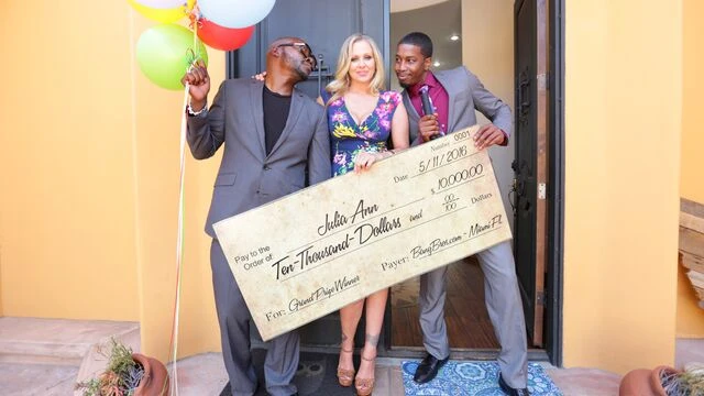 Sweet blonde chick Julia Ann fucked by two black cocks