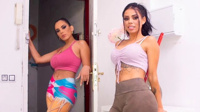 Two brunettes Canela Skin and Katrina Moreno are sucking a dick