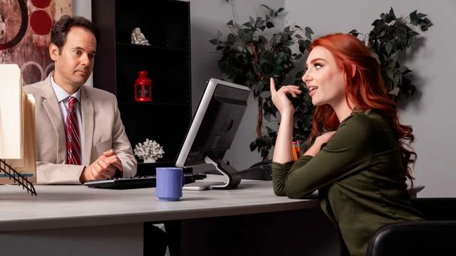 Awesome redhead hottie Lacy Lennon is sucking her boss dick