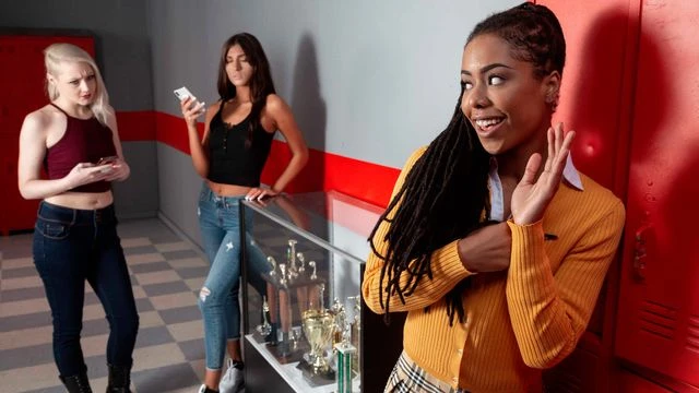 Long-legged athletic ebony Kira Noir fucked in the dressing room