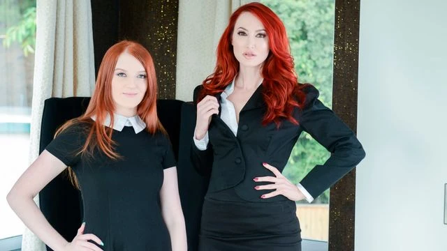 Sensual redheads Kendra James and Krystal Orchid fuck on the carpet