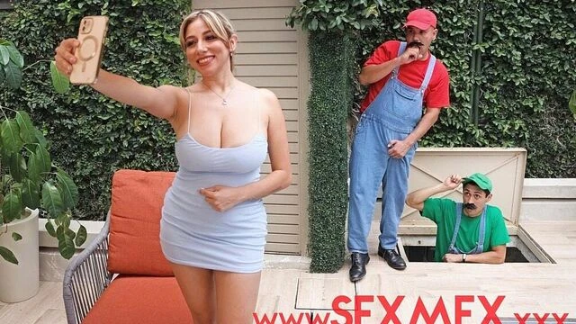 Bitchy doll with round ass Letzy Lizz drilled by two big dicks