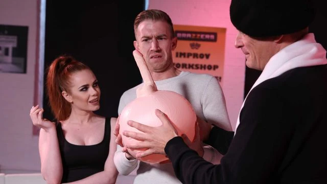 Redhead with small tits Ella Hughes gets a truly gigantic dick