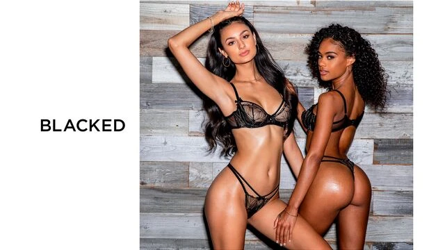 Cowgirl sex with cheerful Eliza Ibarra and Scarlit Scandal from Blacked.Com
