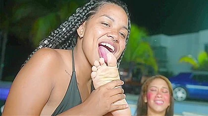 Brunette Gets Blonde To Suck Dildo And Then Suck Feet While Masturbating