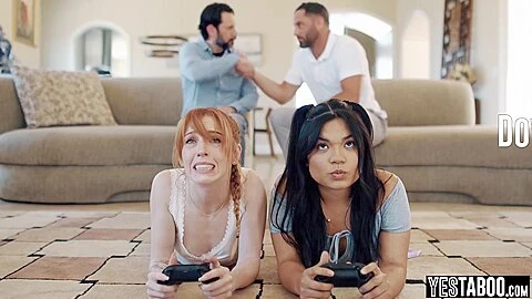 Damon Dice, Madi Collins And Summer Col - Teen 18+ Gamer Girls Pounded By Stepdads