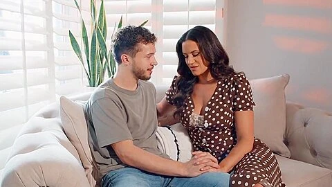 A Passionate Step mother With Great Tits Straddles Her Stepsons Trunk
