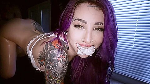 Purple Haired Babe Gets Covered In Oil , Massaged And Fucked Hard With Will Tile