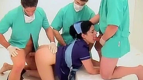 Dark Haired French Patient Getting Pounded By Multiple Doctors
